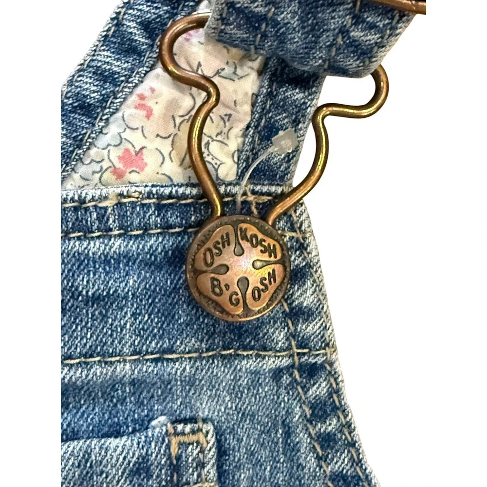 OshKosh‎ Bgosh Kids Floral Trim Denim Bib Overalls Medium Wash Blue